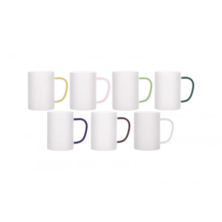 Cana (cană) din sticlă mată magică cu mâner de sublimare colorat